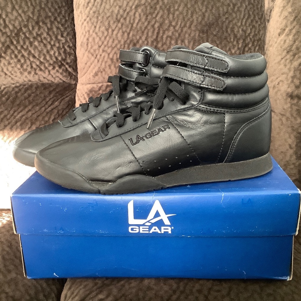 L.A.GEAR Women´s Vintage Series Black High Top Leather Sneakers Size 7